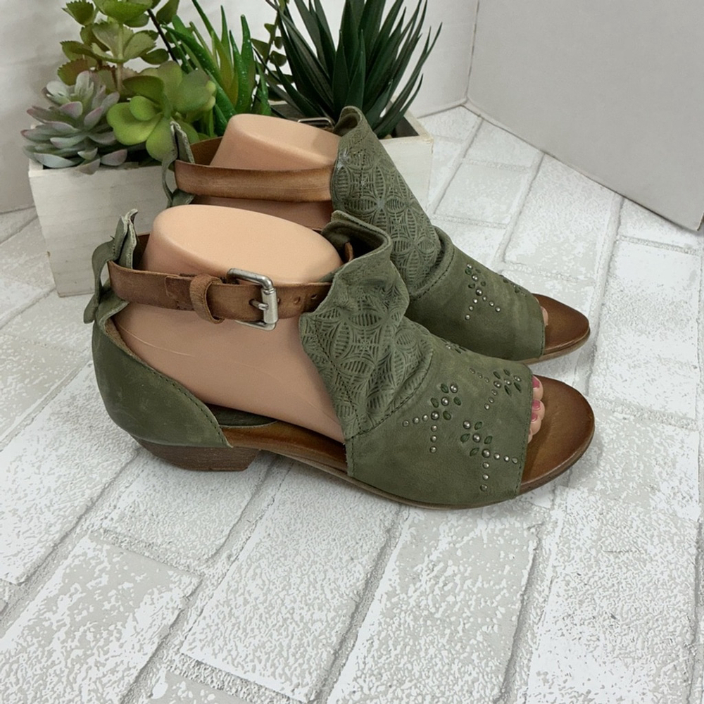 Miz Mooz Olive Green Sandals with Cutout and Stud Detail